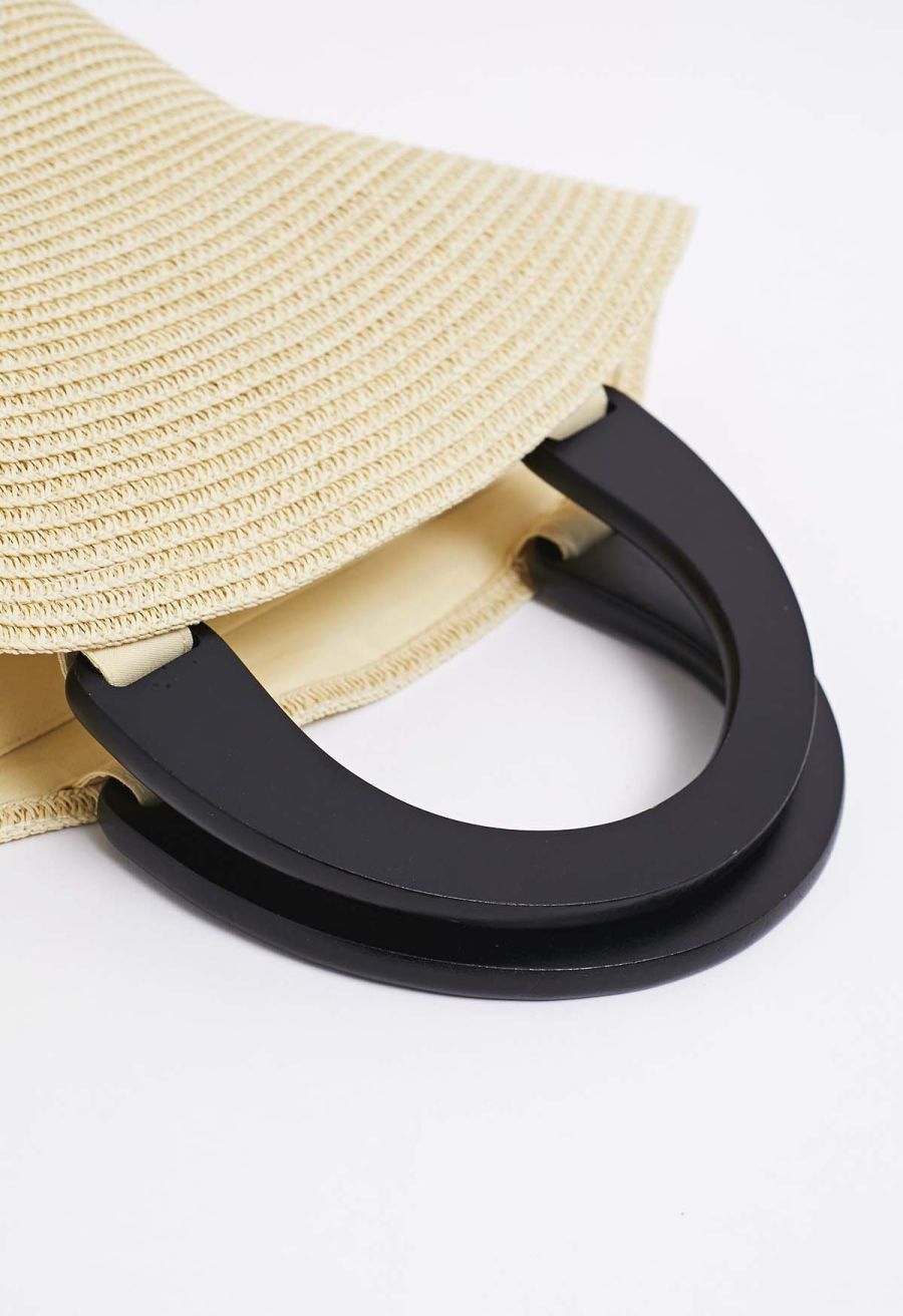 Bucket Hat Shape Woven Straw Beach Bag in Linen