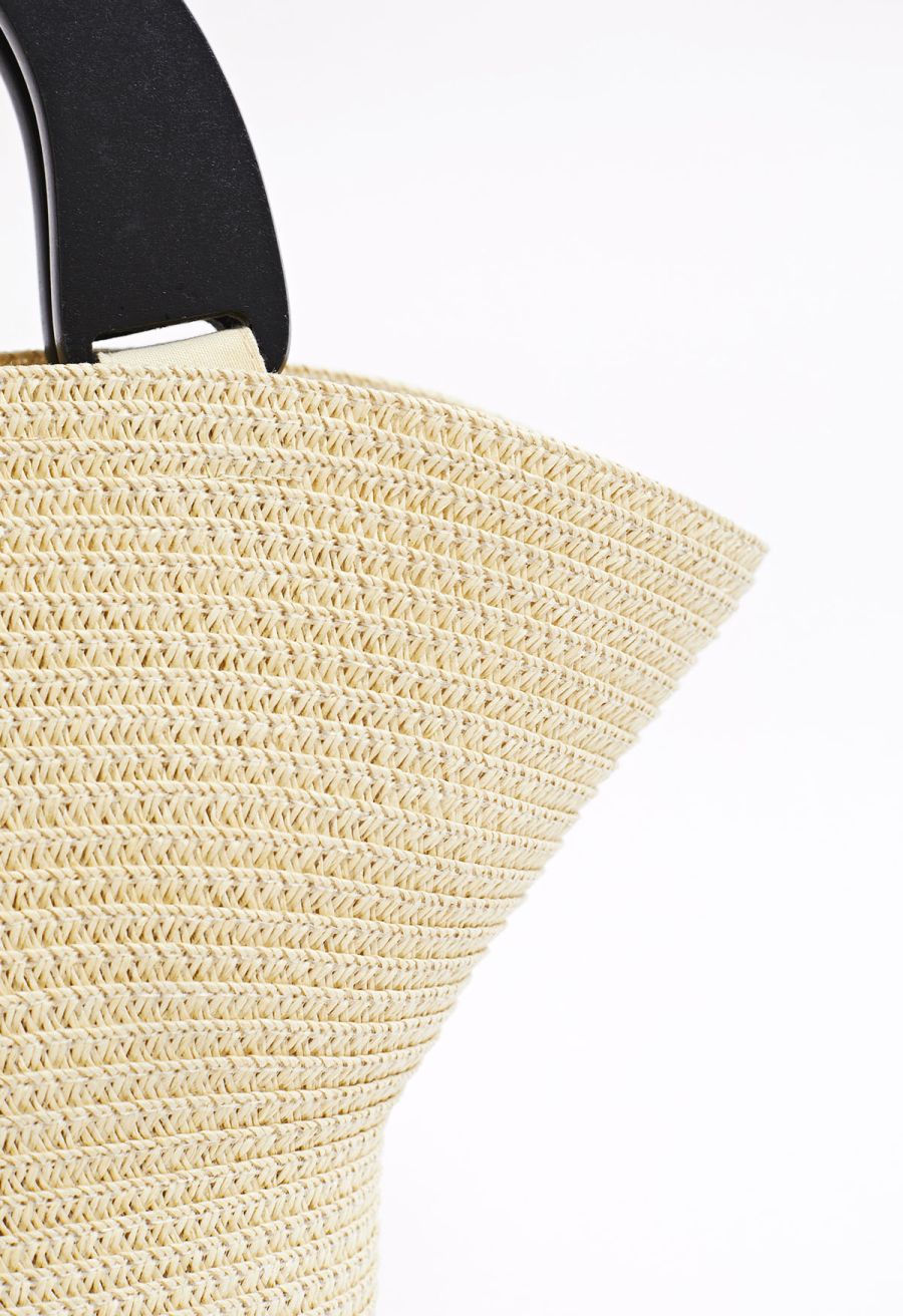 Bucket Hat Shape Woven Straw Beach Bag in Linen
