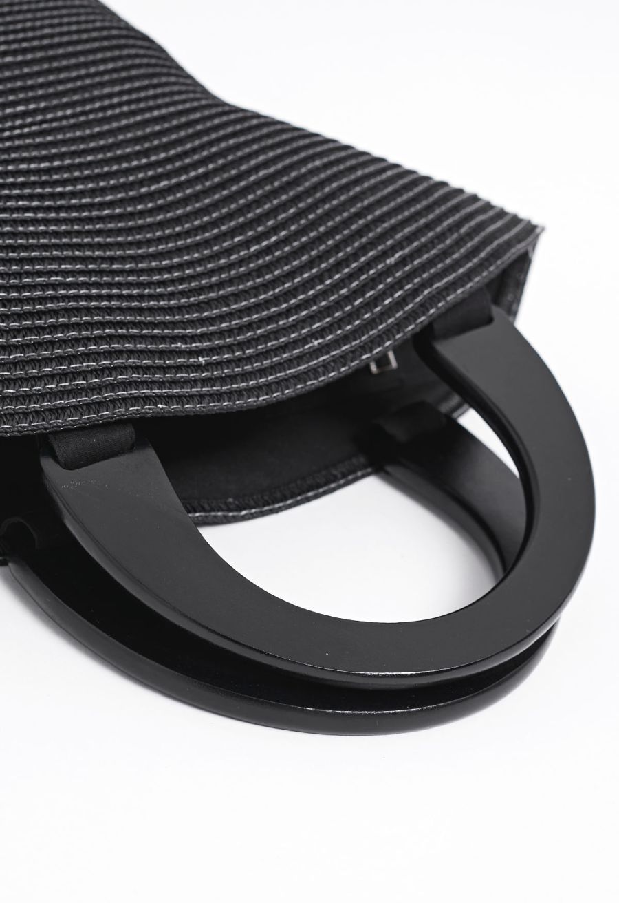 Bucket Hat Shape Woven Straw Beach Bag in Black
