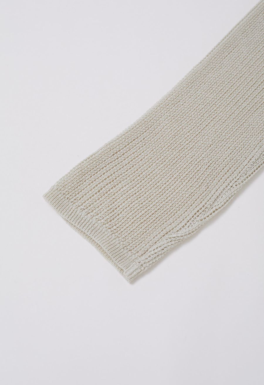 Fake Two-Piece Collared Eyelet Knit Top in Oatmeal