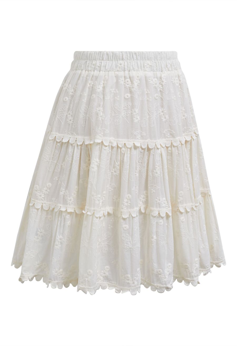 Garden Cutie Floret Embroidered Mini Skirt in Cream