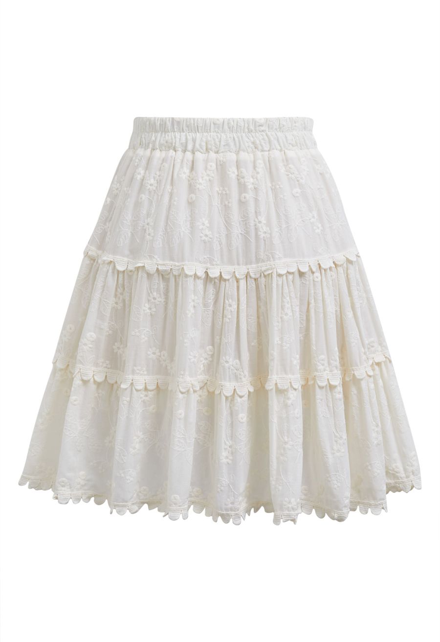 Garden Cutie Floret Embroidered Mini Skirt in Cream