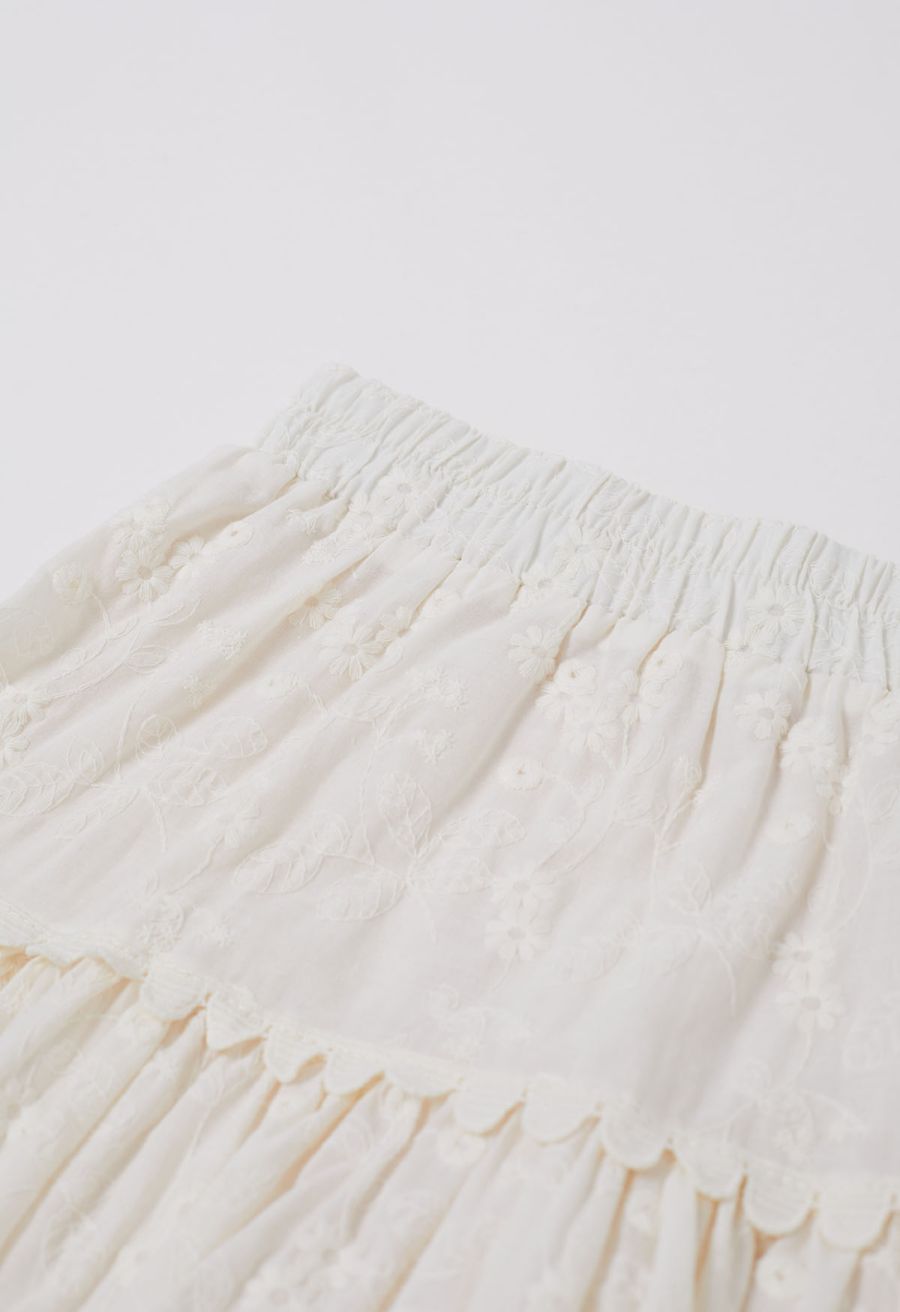Garden Cutie Floret Embroidered Mini Skirt in Cream