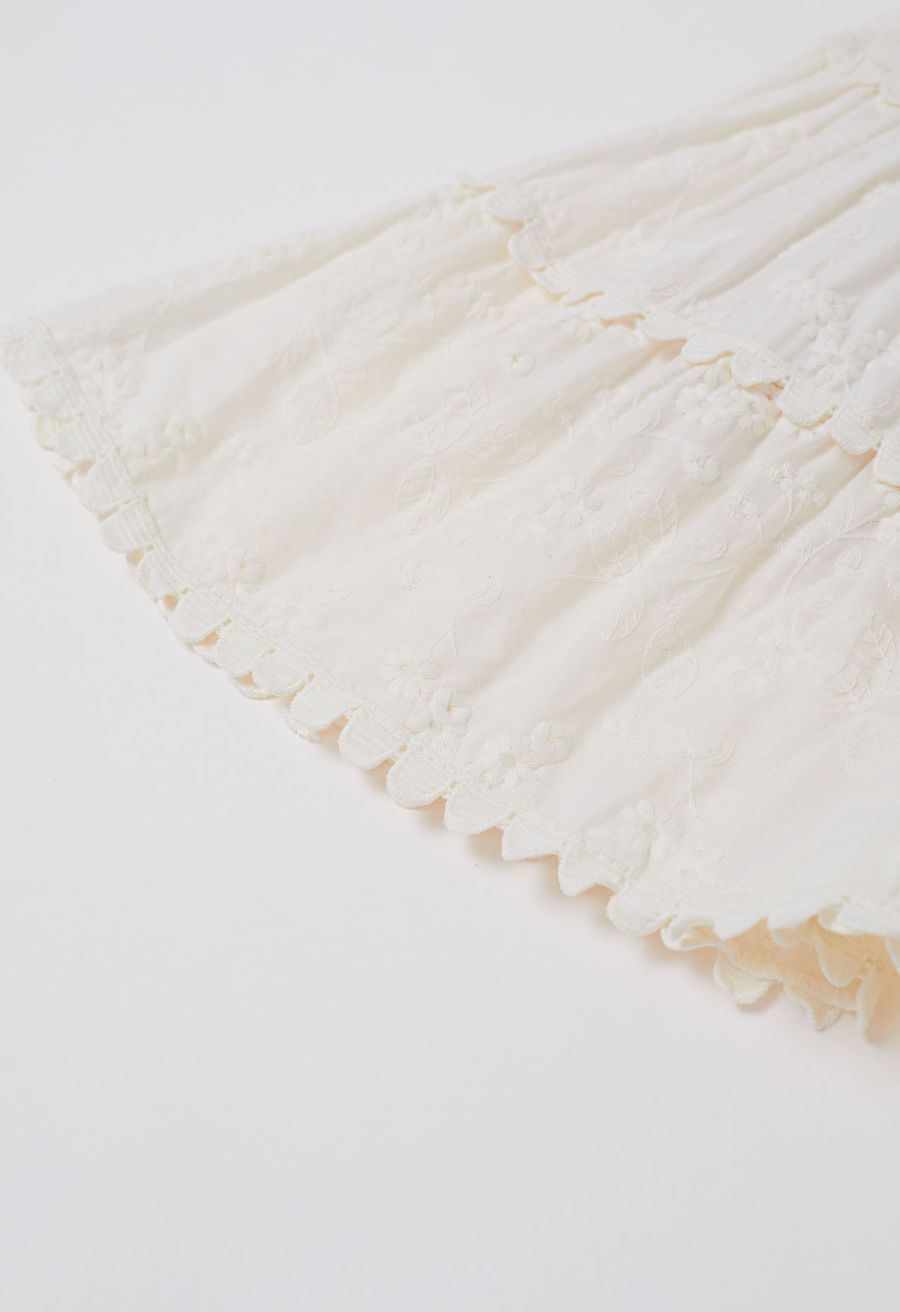 Garden Cutie Floret Embroidered Mini Skirt in Cream