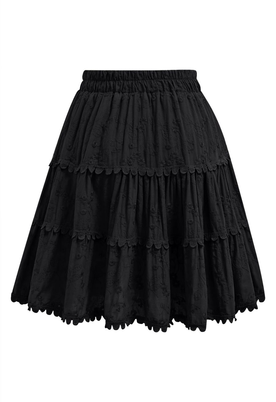 Garden Cutie Floret Embroidered Mini Skirt in Black