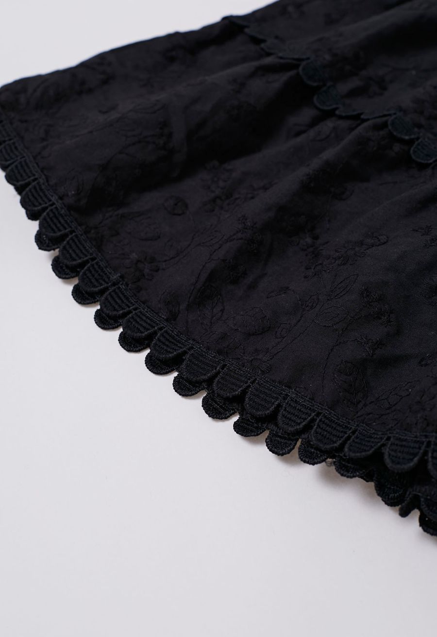 Garden Cutie Floret Embroidered Mini Skirt in Black