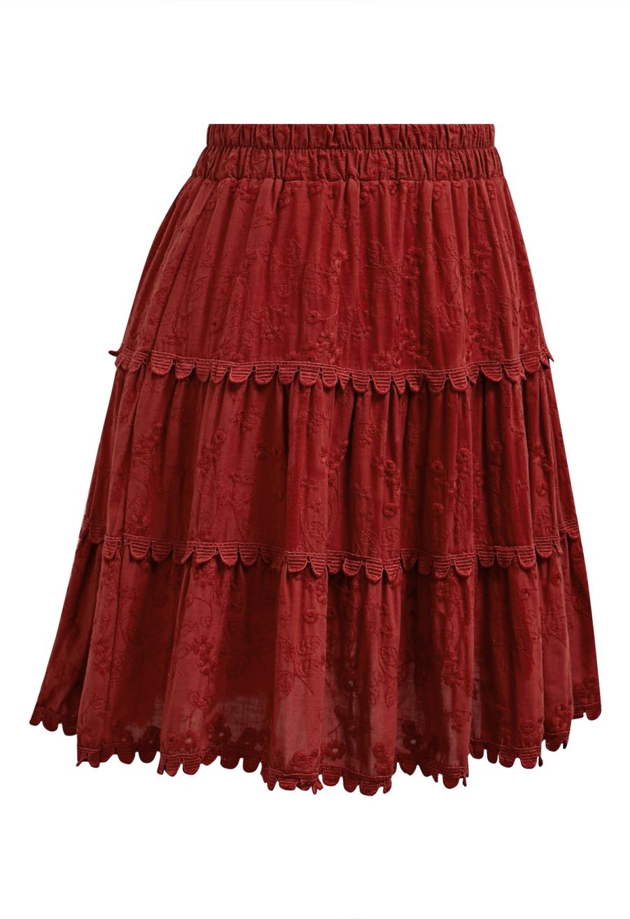 Garden Cutie Floret Embroidered Mini Skirt in Red