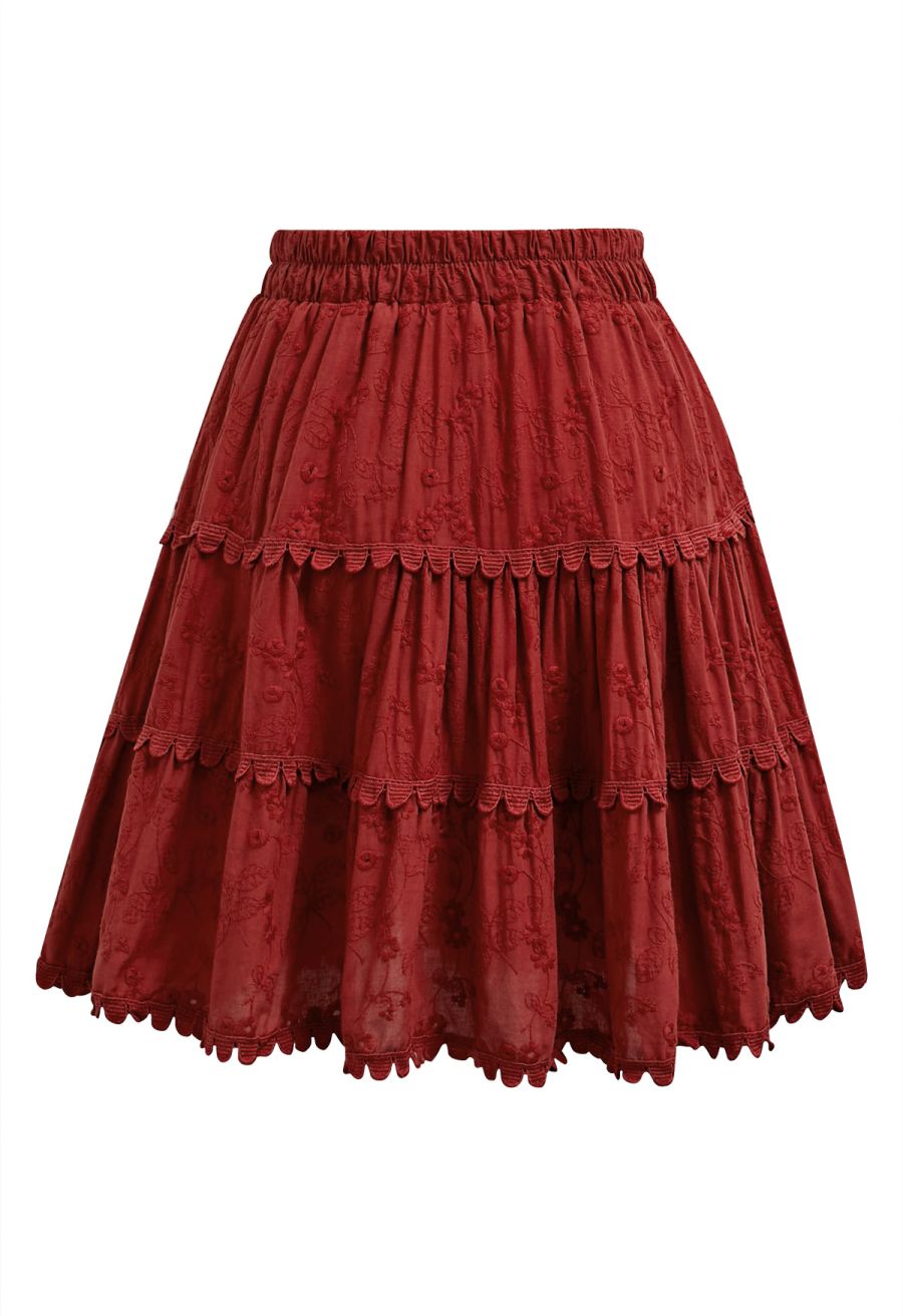 Garden Cutie Floret Embroidered Mini Skirt in Red