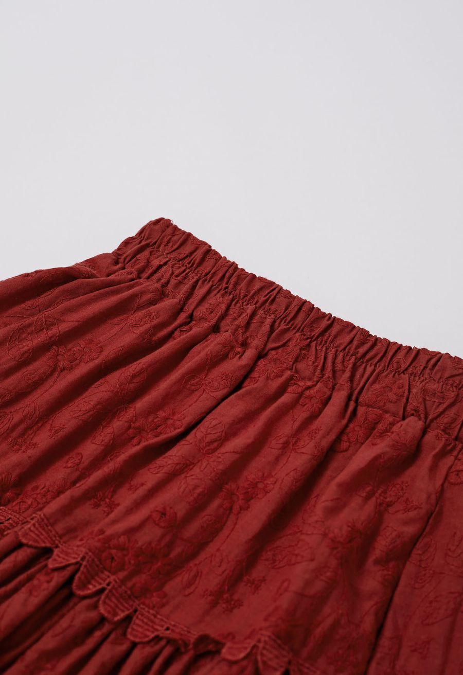 Garden Cutie Floret Embroidered Mini Skirt in Red