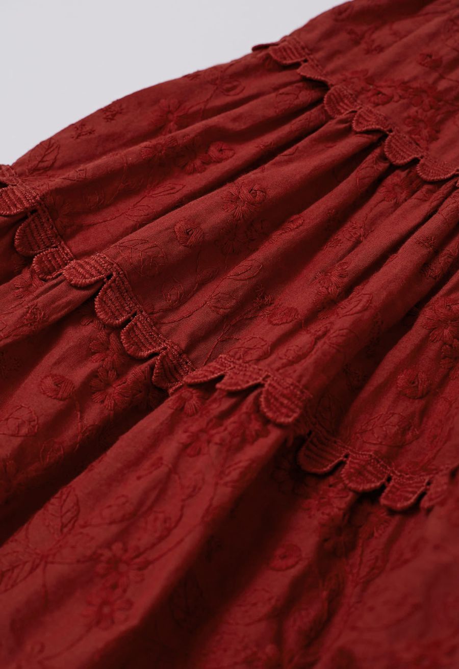 Garden Cutie Floret Embroidered Mini Skirt in Red