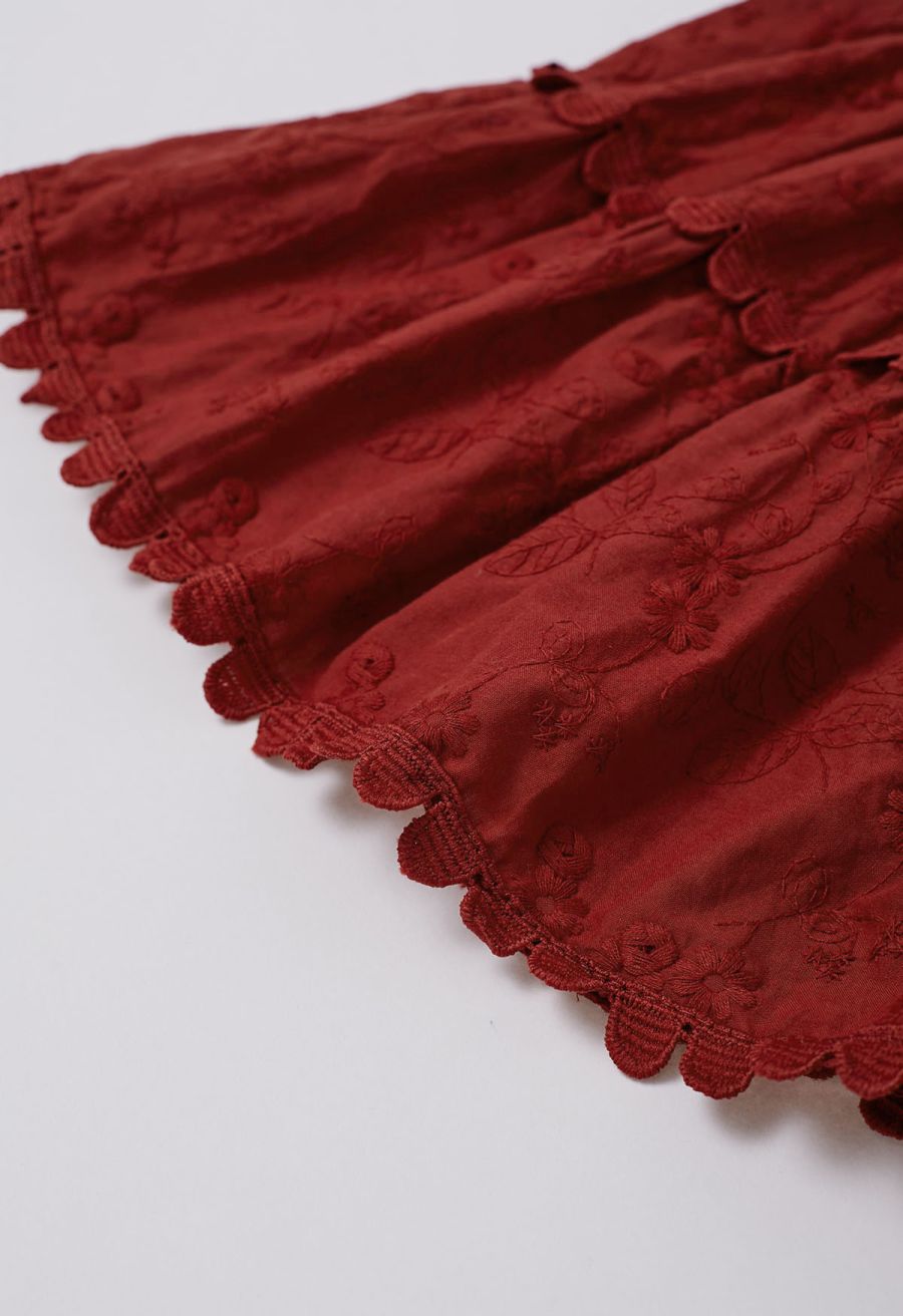 Garden Cutie Floret Embroidered Mini Skirt in Red