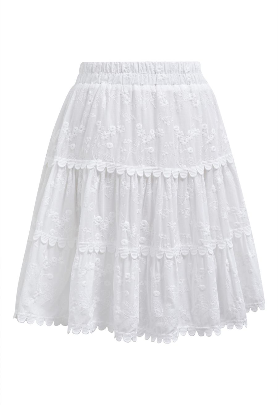 Garden Cutie Floret Embroidered Mini Skirt in White