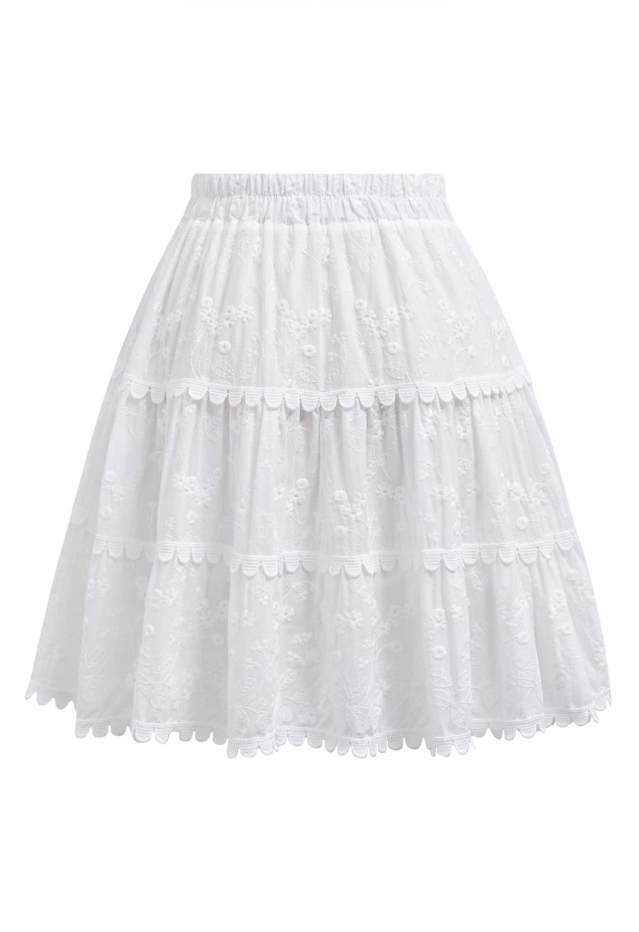 Garden Cutie Floret Embroidered Mini Skirt in White