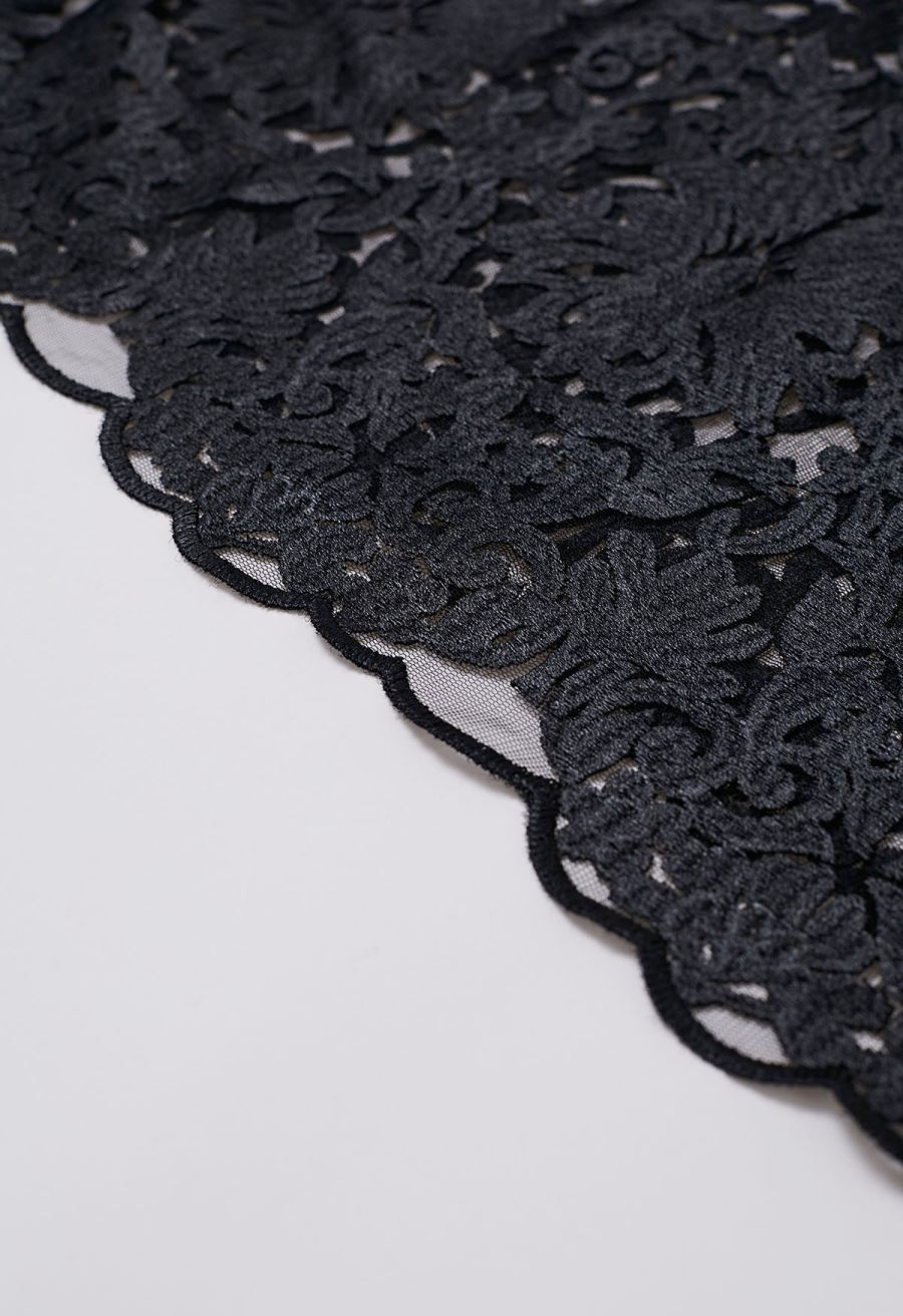 Floral Embroidered Sheer Mesh Top in Black
