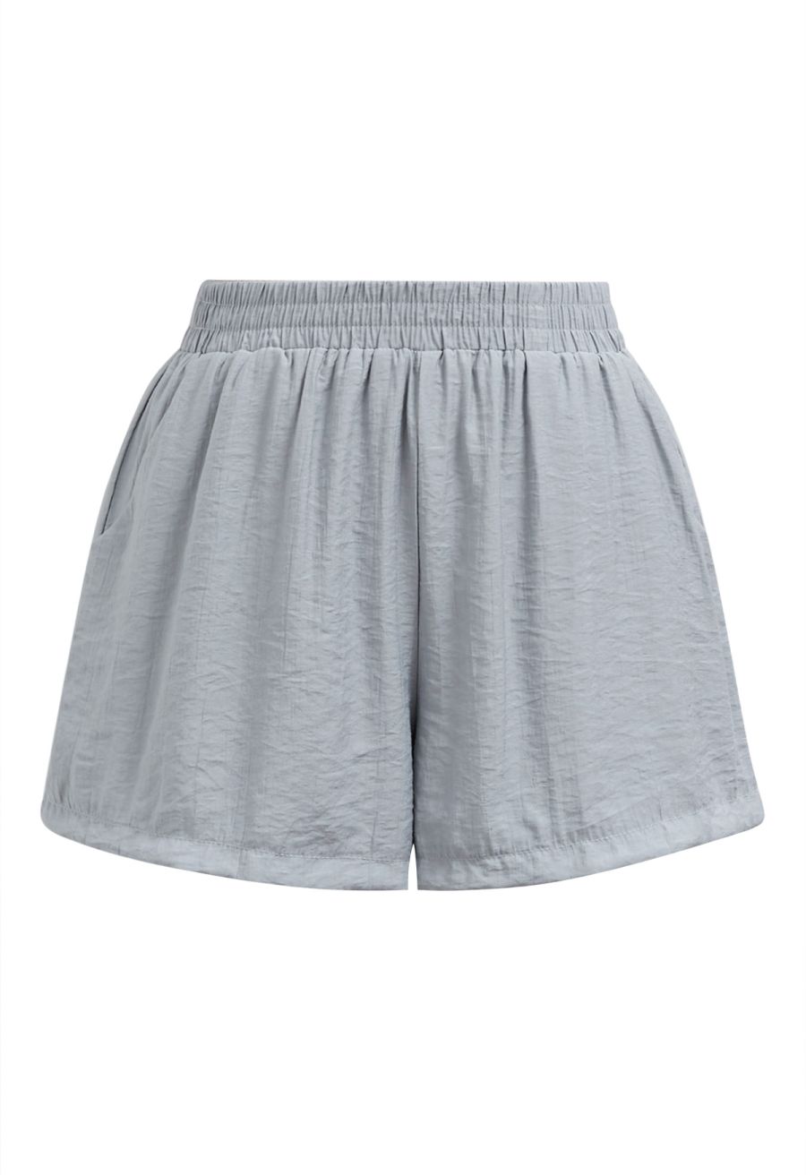 Ruffle Trim Tiered Hem Top and Shorts Set in Dusty Blue
