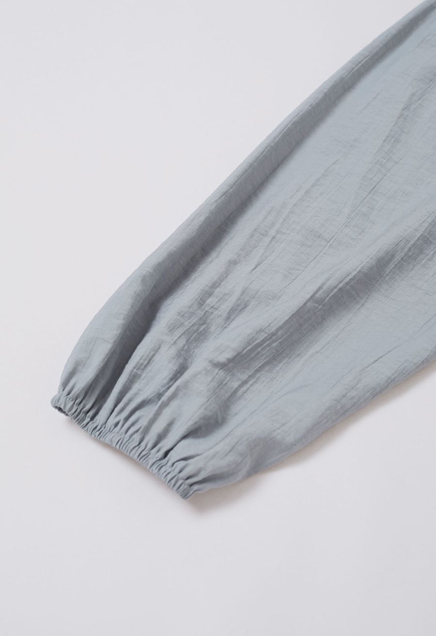 Ruffle Trim Tiered Hem Top and Shorts Set in Dusty Blue