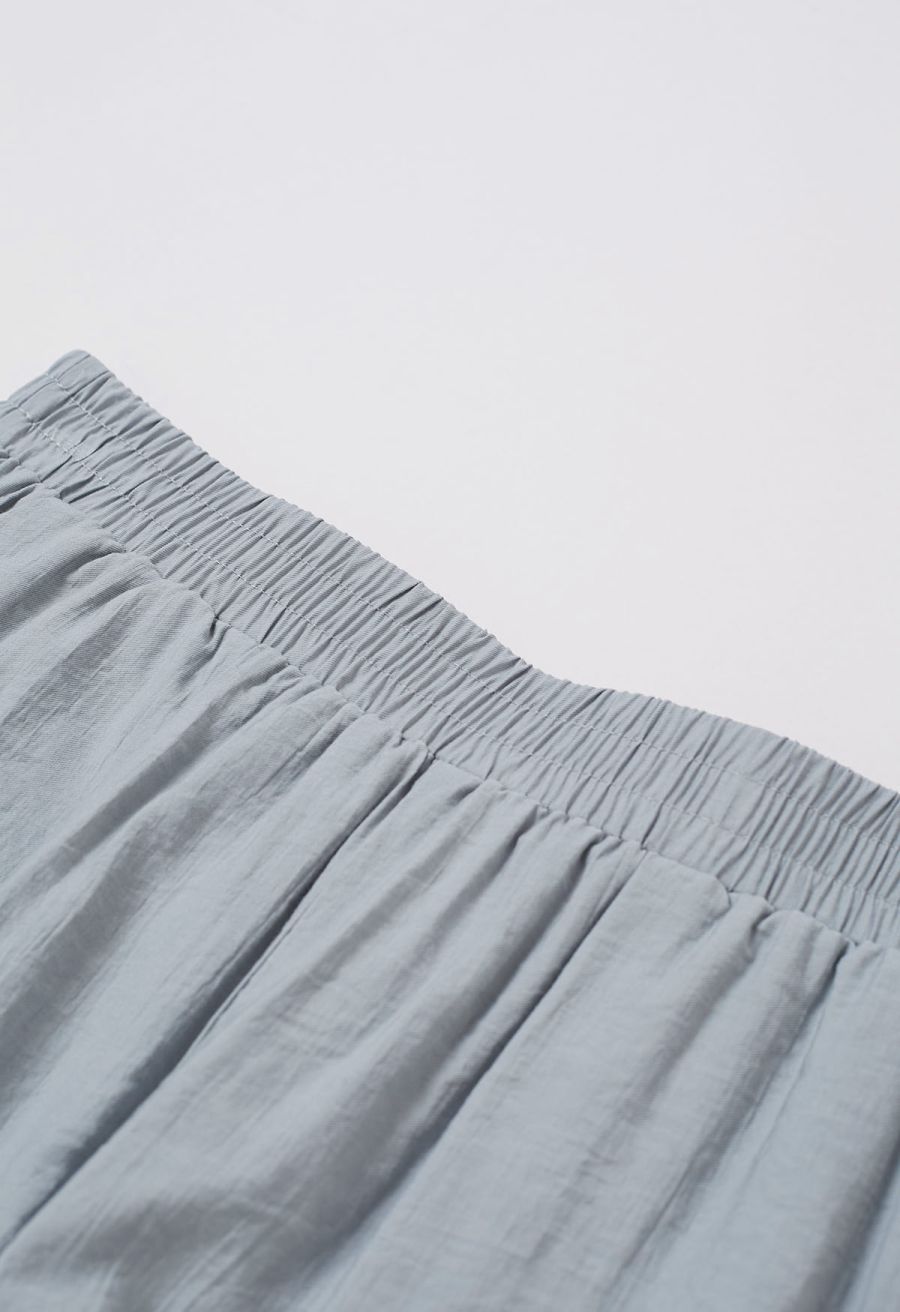 Ruffle Trim Tiered Hem Top and Shorts Set in Dusty Blue