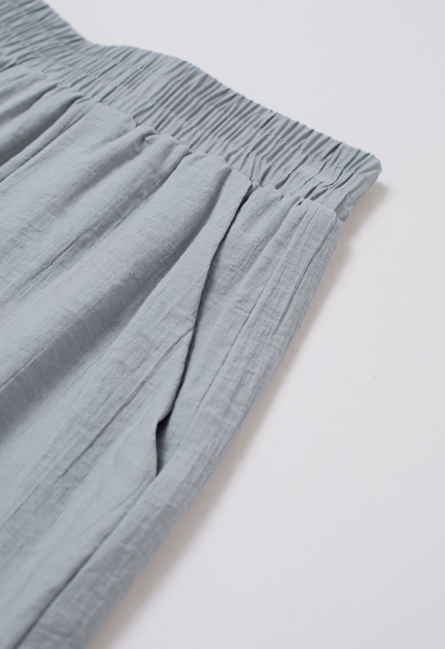Ruffle Trim Tiered Hem Top and Shorts Set in Dusty Blue