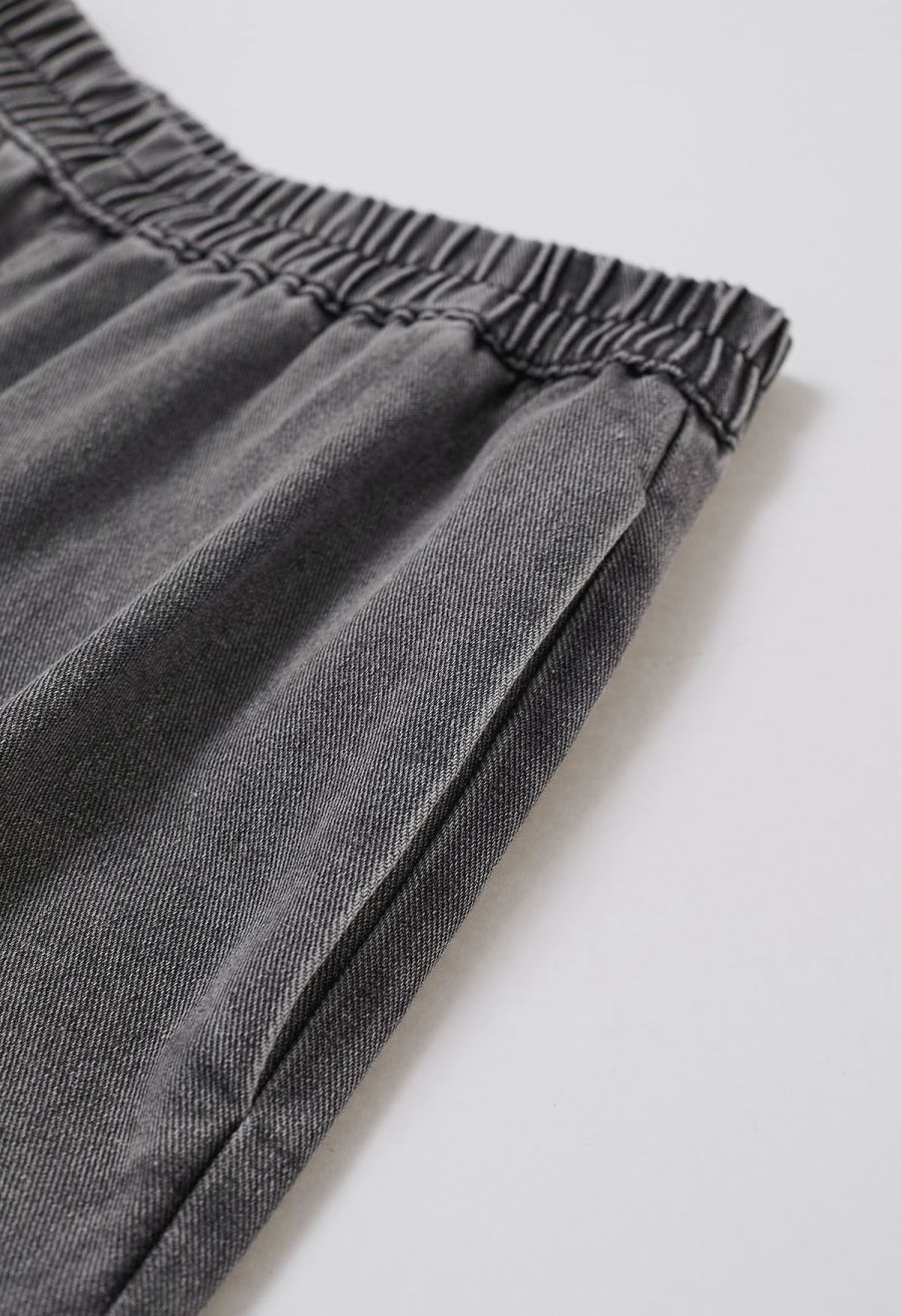 Sleek Proposition Elastic Waist Wide-Leg Jeans in Grey