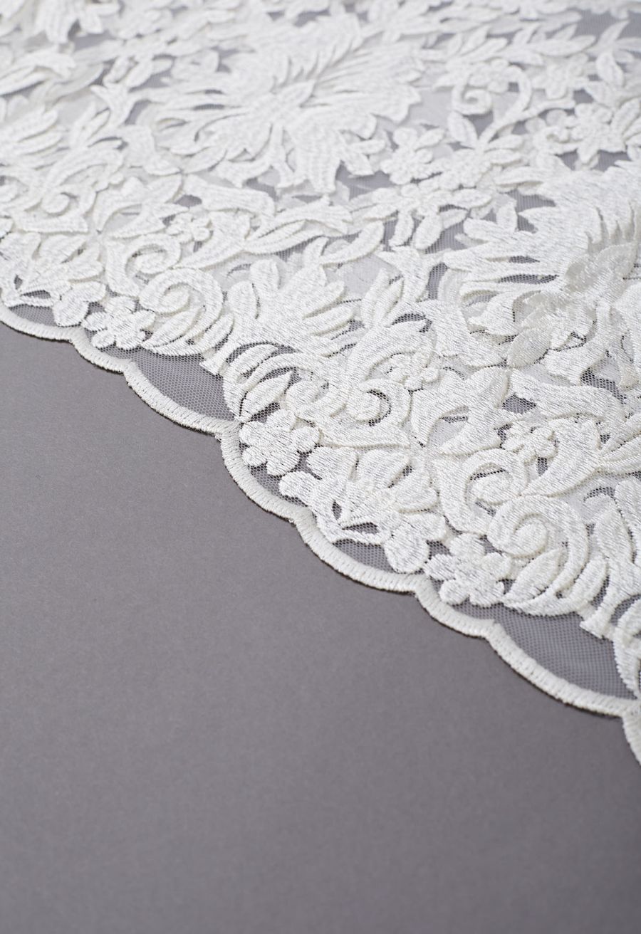 Floral Embroidered Sheer Mesh Top in Ivory