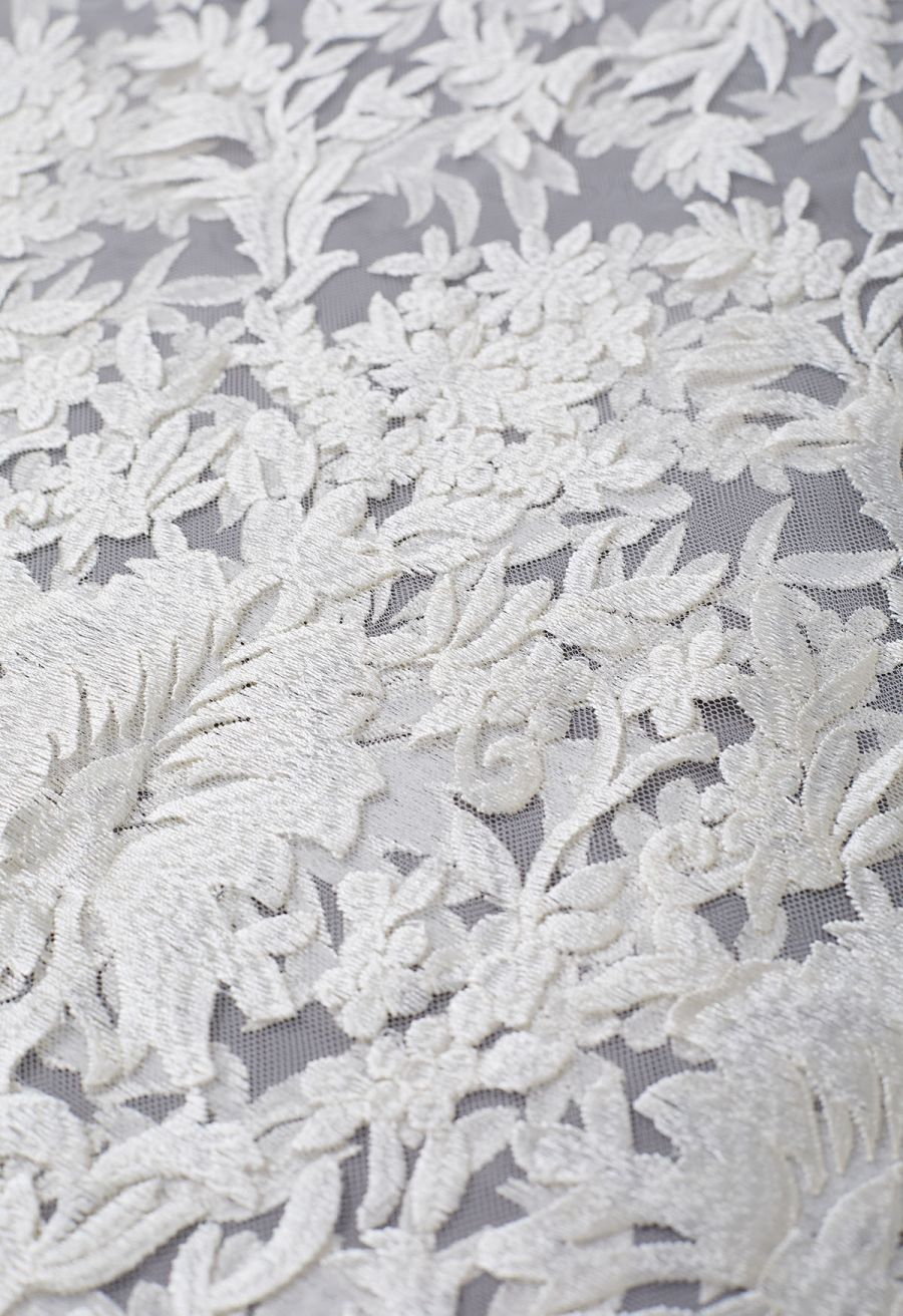 Floral Embroidered Sheer Mesh Top in Ivory