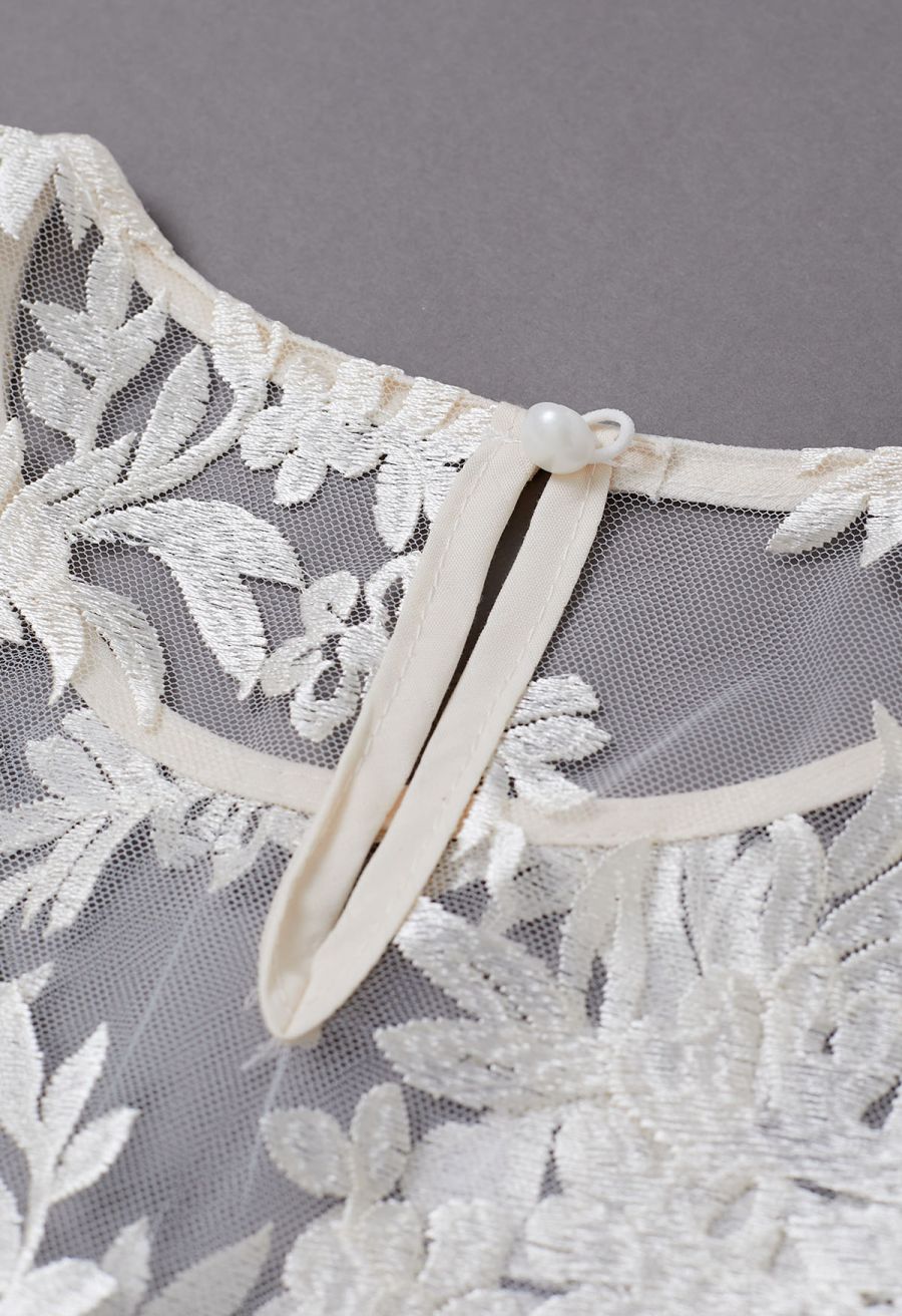 Floral Embroidered Sheer Mesh Top in Ivory