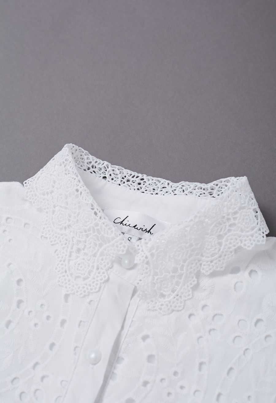 Crochet Collar Embroidered Eyelet Cotton Dress
