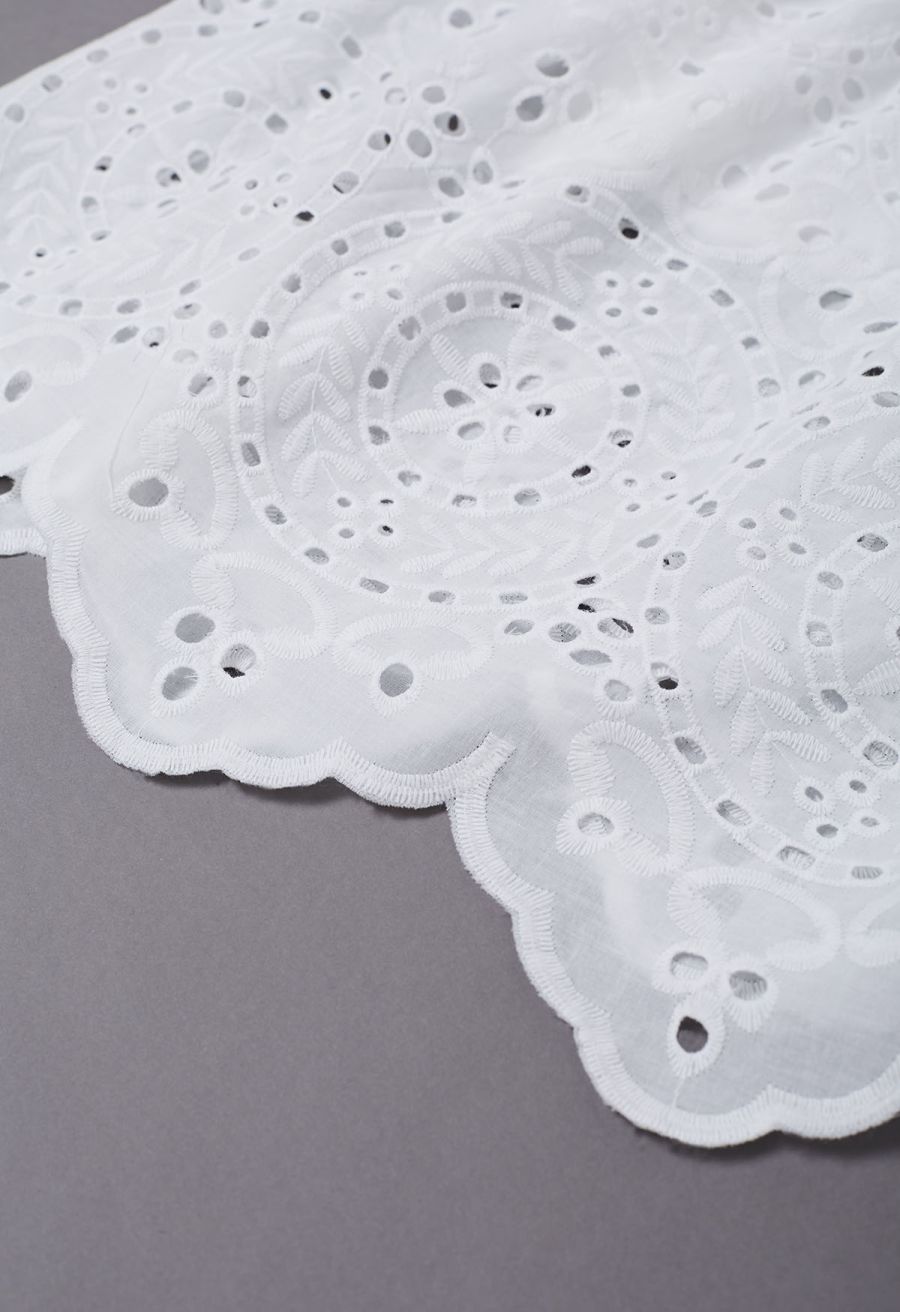 Crochet Collar Embroidered Eyelet Cotton Dress
