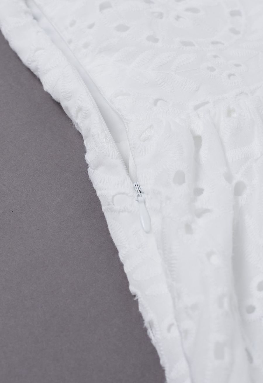 Crochet Collar Embroidered Eyelet Cotton Dress