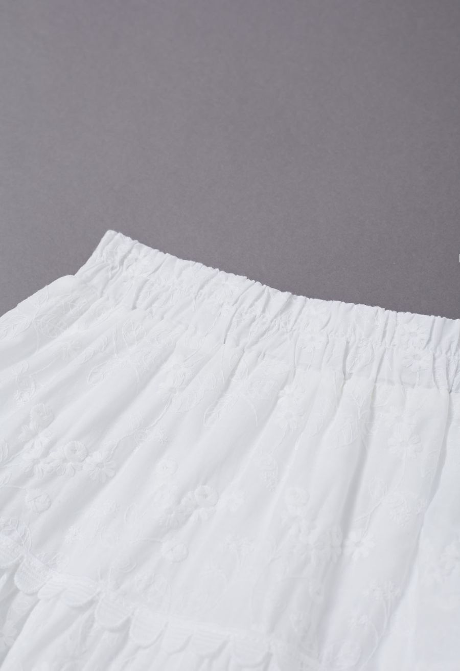 Garden Cutie Floret Embroidered Mini Skirt in White