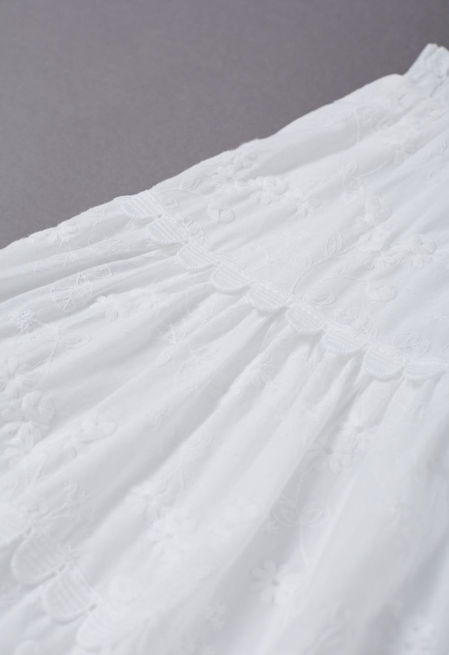 Garden Cutie Floret Embroidered Mini Skirt in White