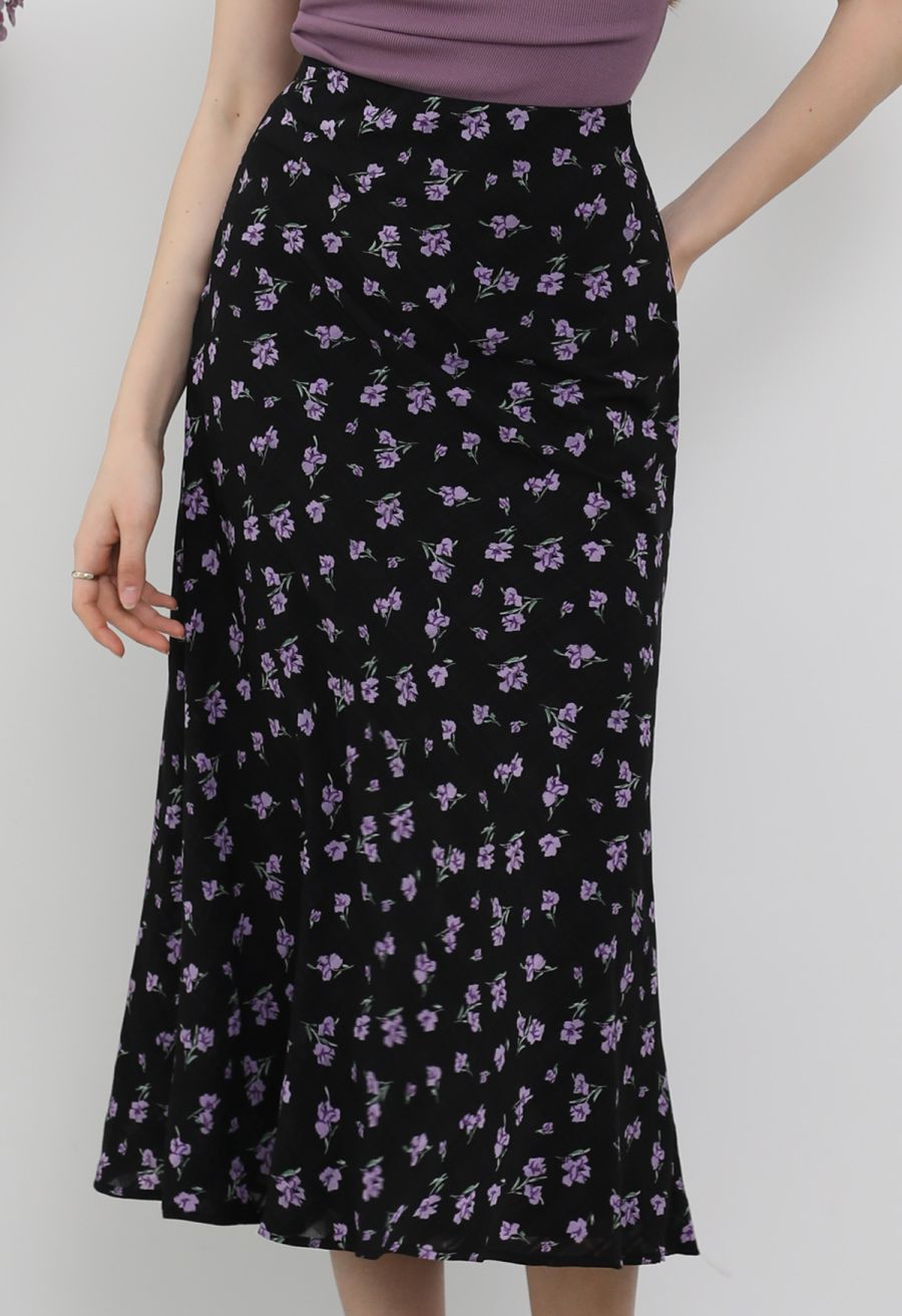 Purple Posy Textured A-Line Maxi Skirt