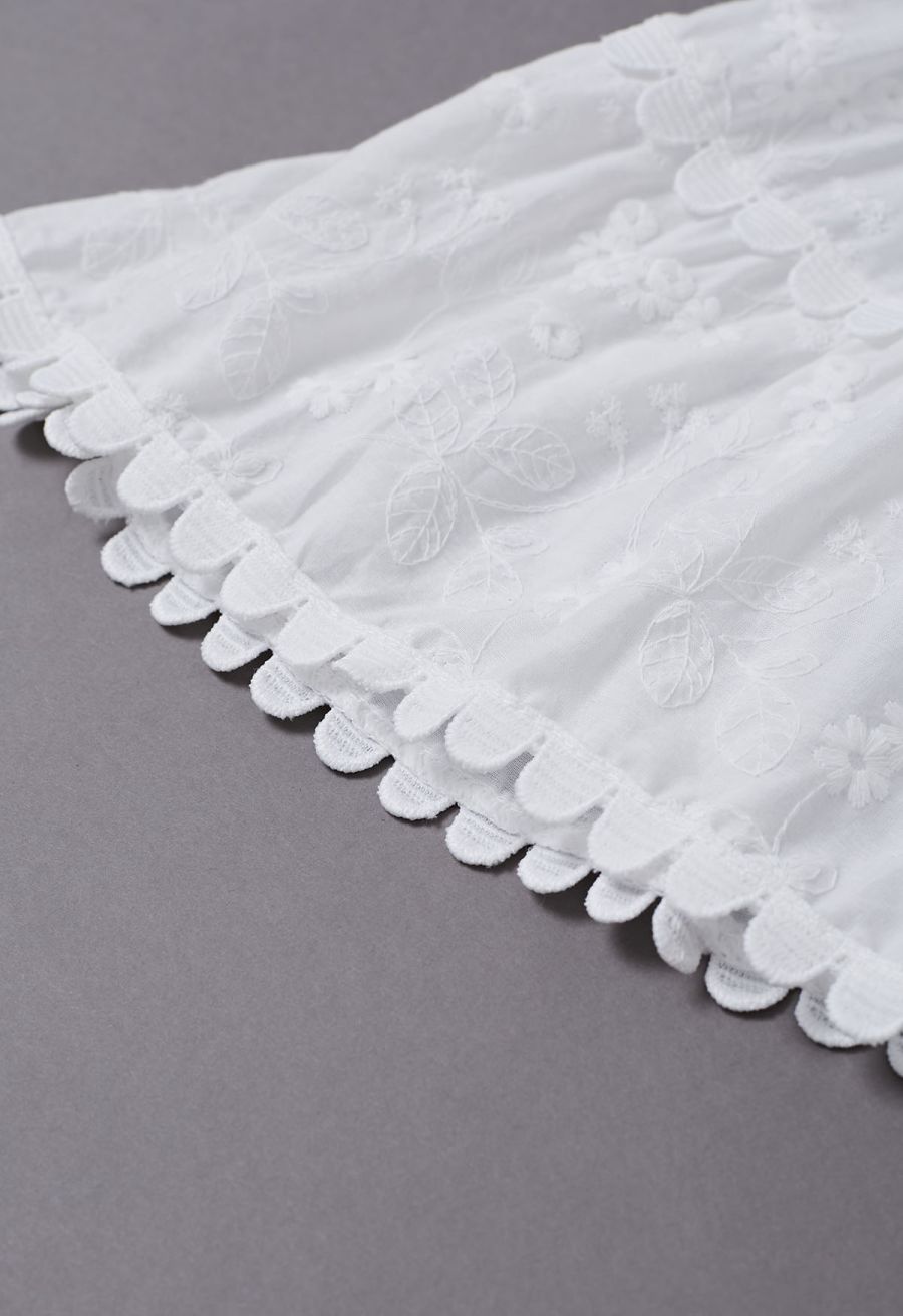 Garden Cutie Floret Embroidered Mini Skirt in White