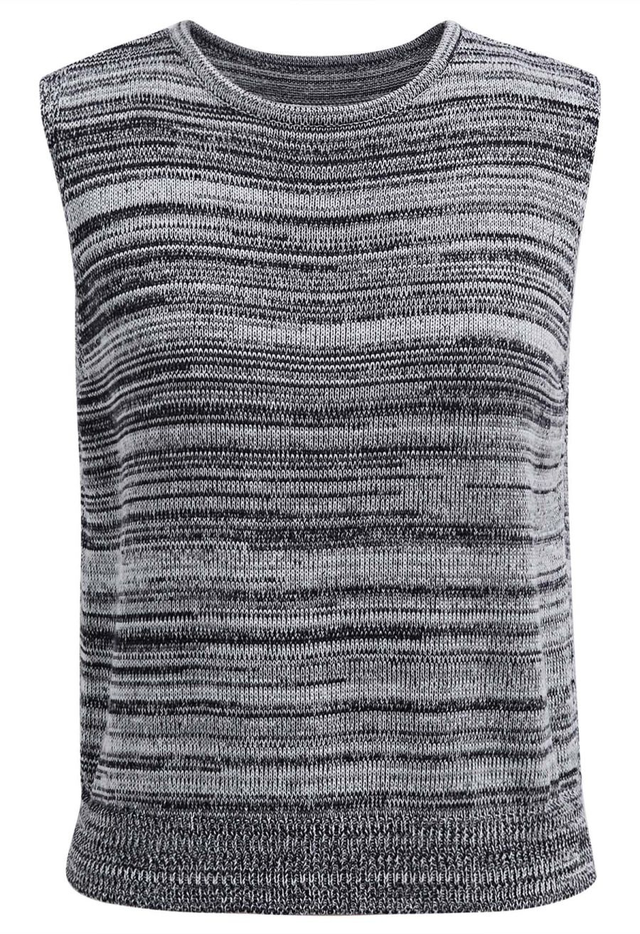 Casual Inspiration Melange Cotton Knit Vest in Black