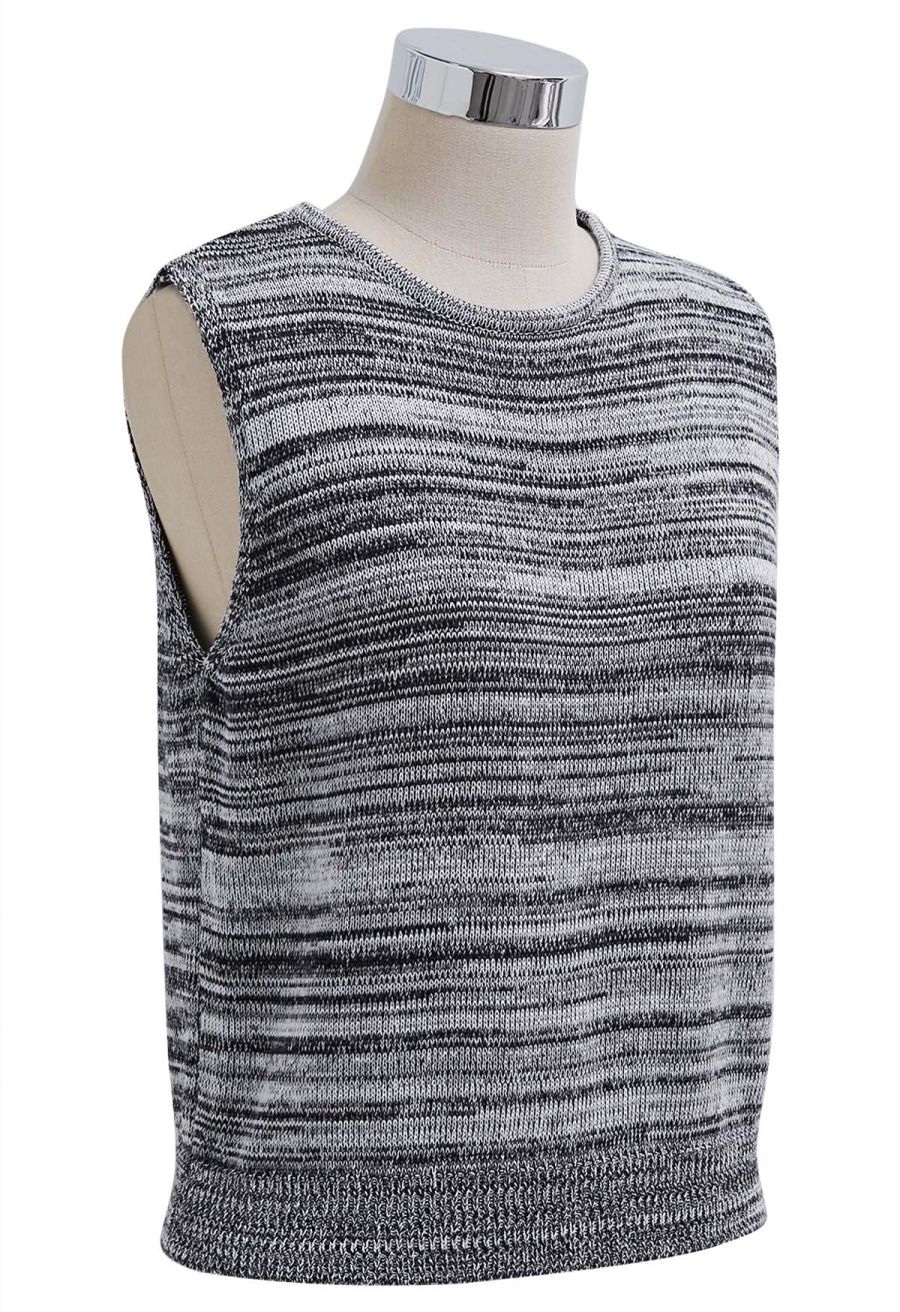 Casual Inspiration Melange Cotton Knit Vest in Black