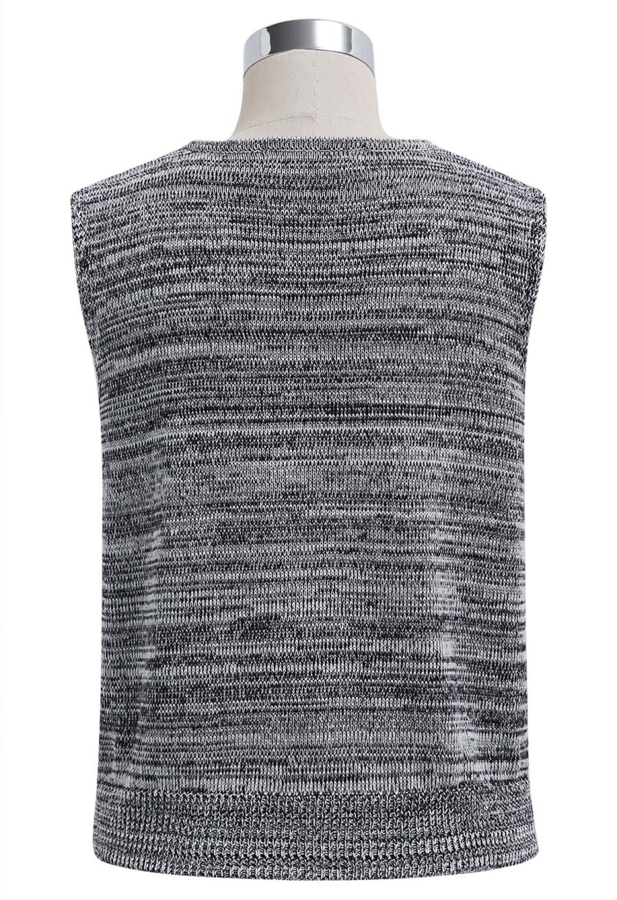 Casual Inspiration Melange Cotton Knit Vest in Black