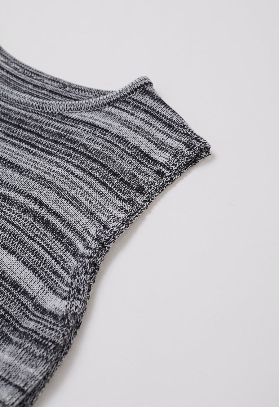 Casual Inspiration Melange Cotton Knit Vest in Black