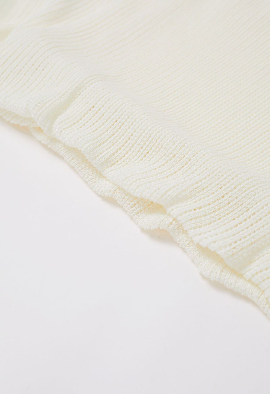 Fake Two-Piece Collared Eyelet Knit Top in Light Yellow