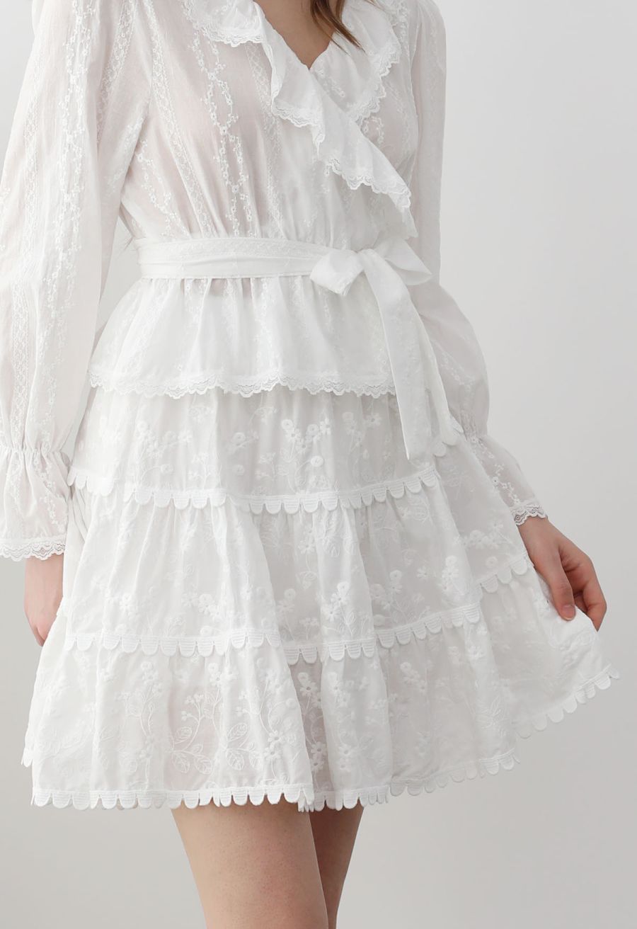Garden Cutie Floret Embroidered Mini Skirt in White