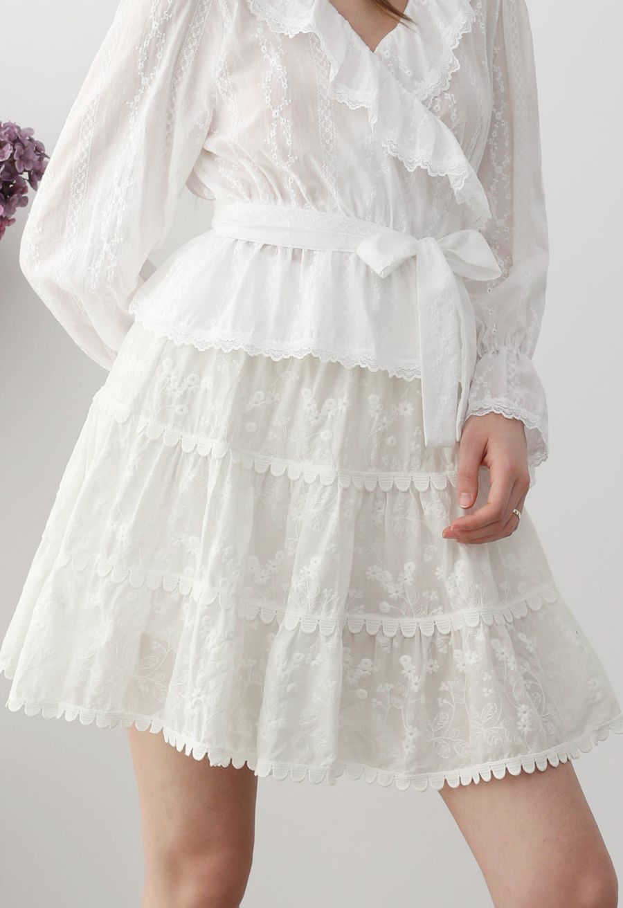 Garden Cutie Floret Embroidered Mini Skirt in Cream