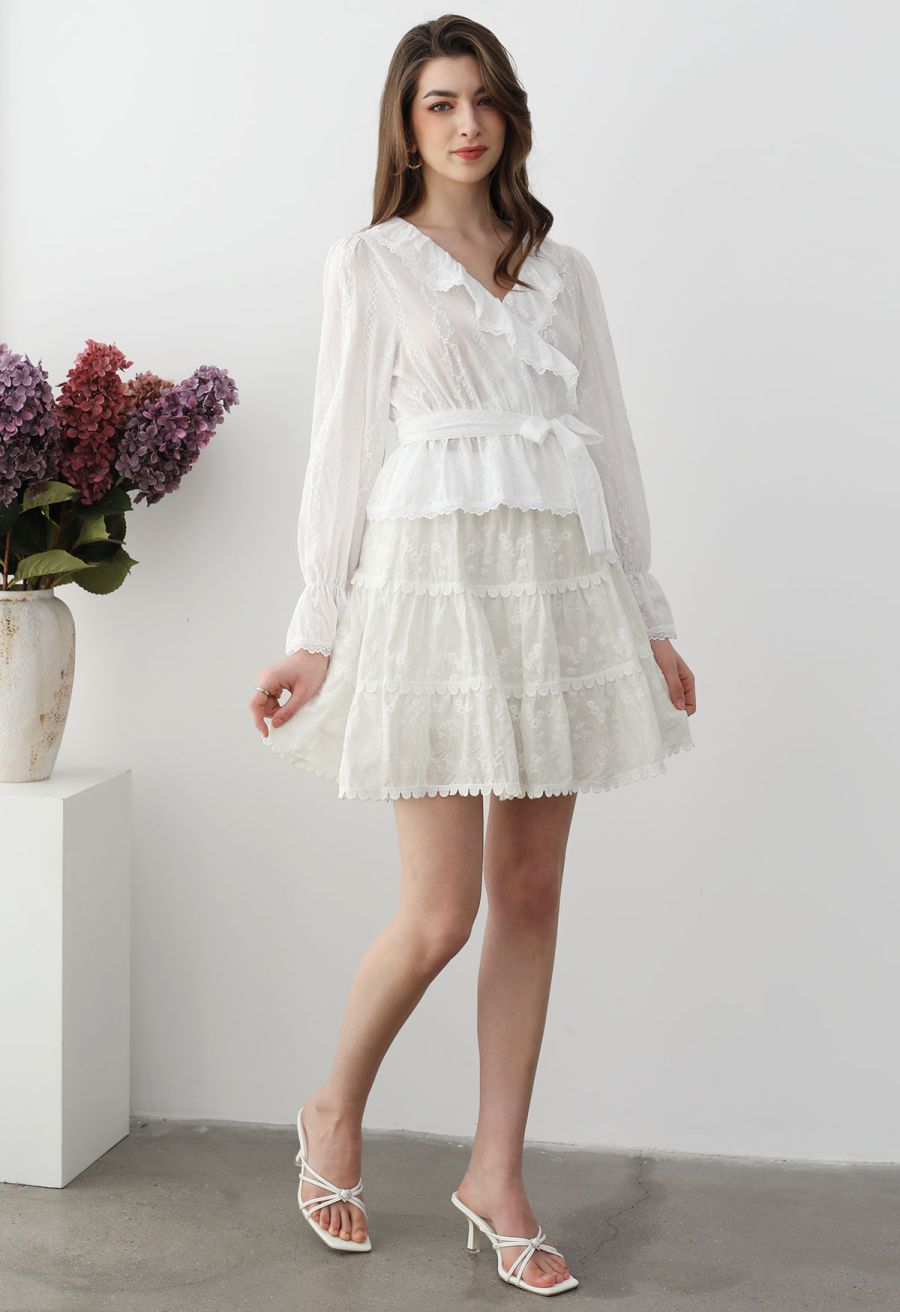 Garden Cutie Floret Embroidered Mini Skirt in Cream