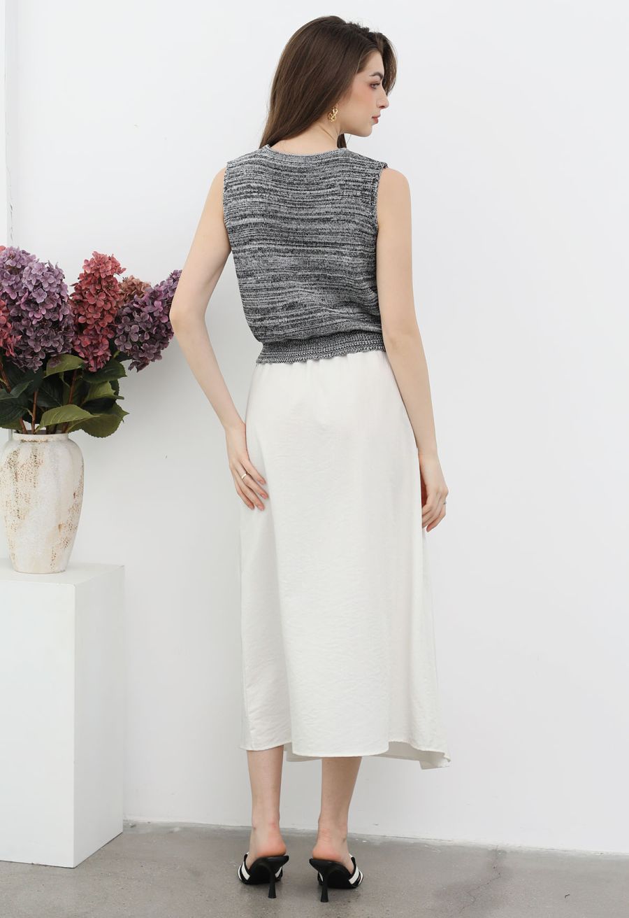 Casual Inspiration Melange Cotton Knit Vest in Black