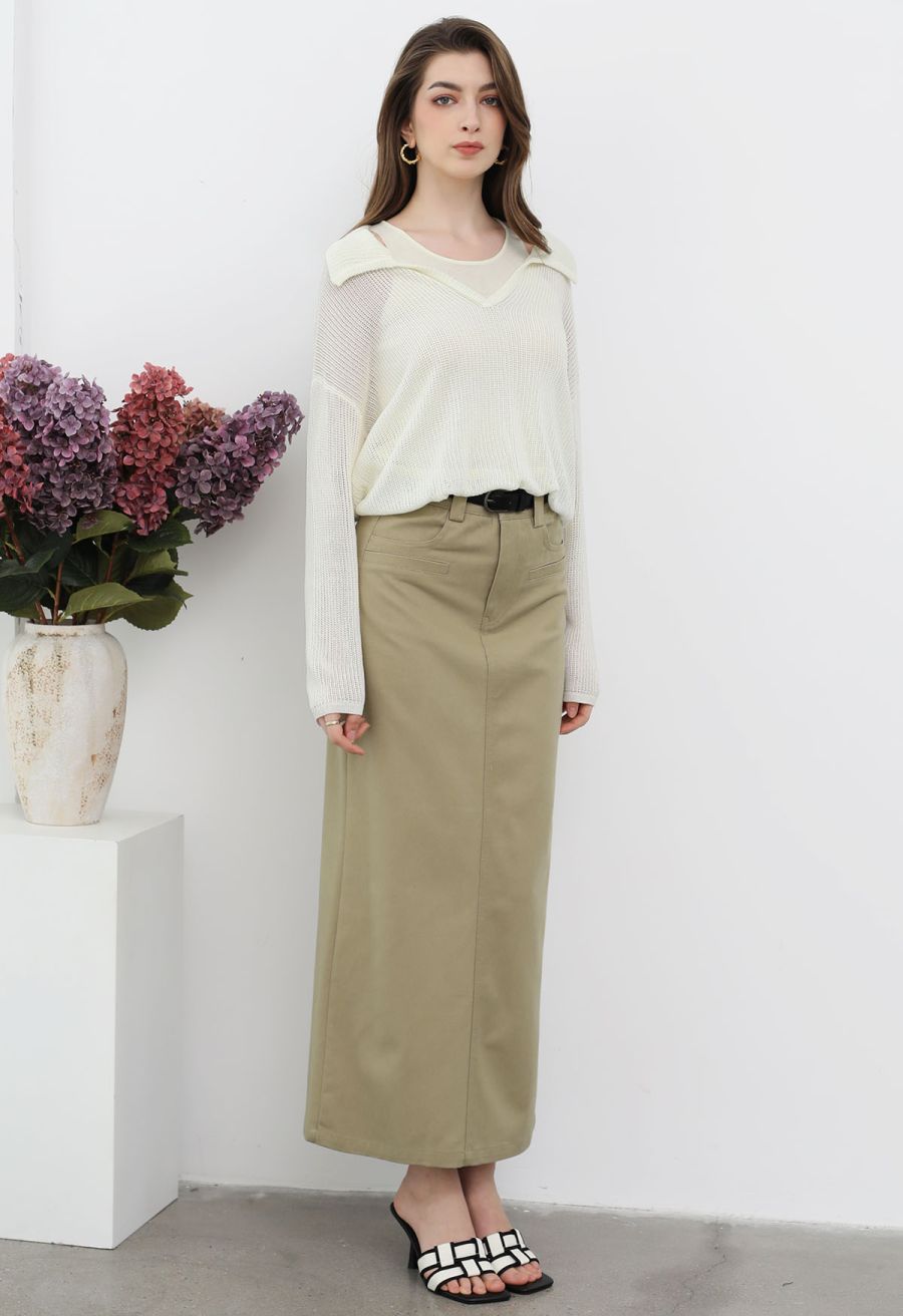 Fake Two-Piece Collared Eyelet Knit Top in Light Yellow