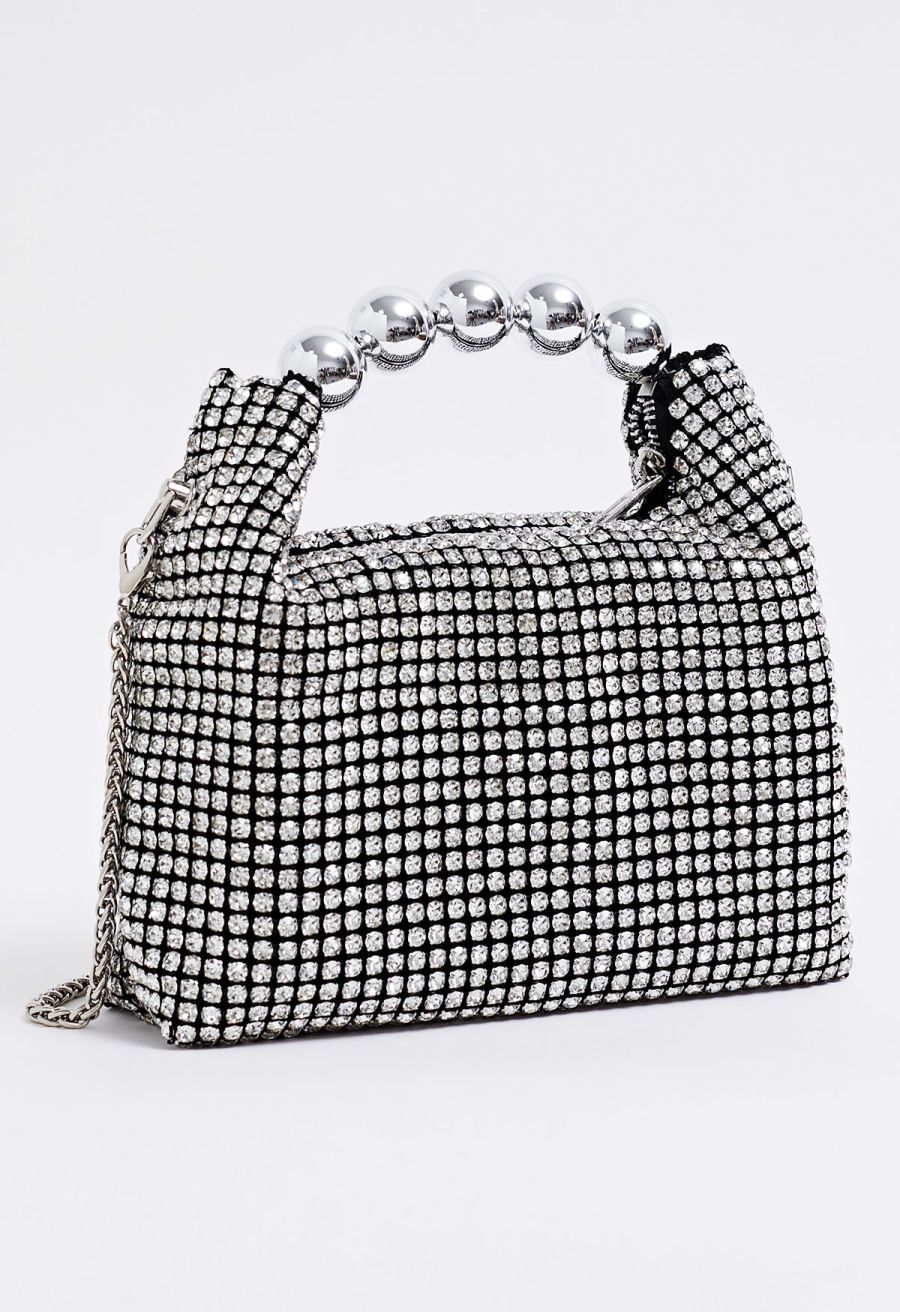 Lavish Full Rhinestone Beaded Handle Bag in Black