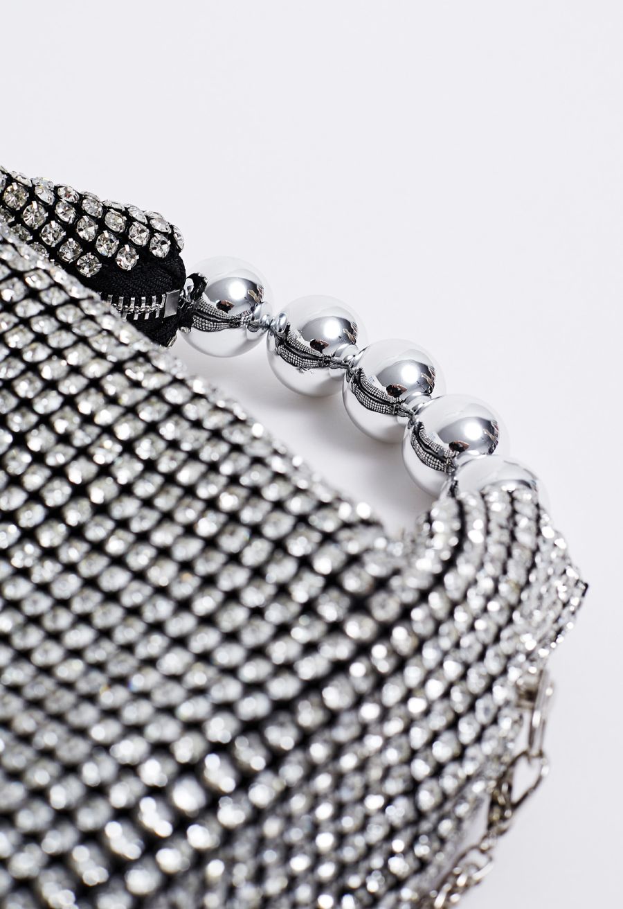 Lavish Full Rhinestone Beaded Handle Bag in Black