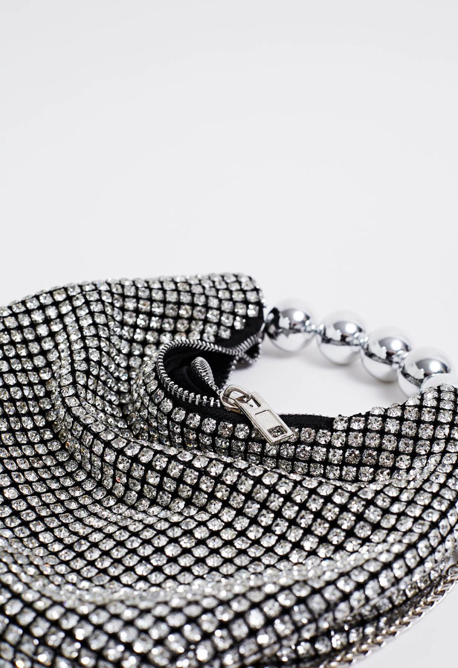 Lavish Full Rhinestone Beaded Handle Bag in Black