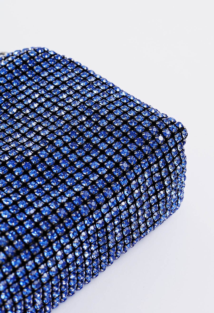 Lavish Full Rhinestone Beaded Handle Bag in Navy