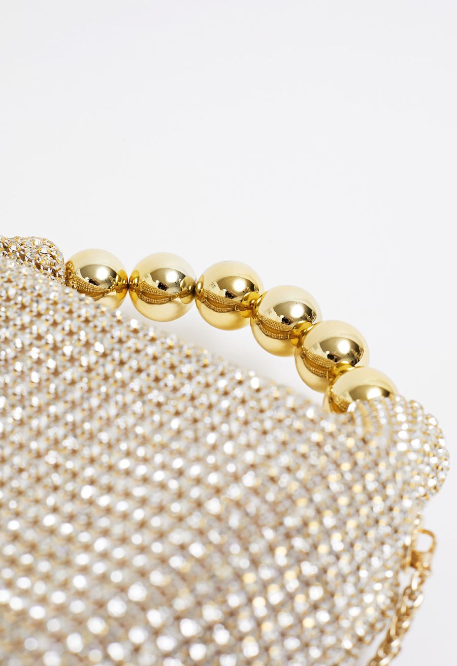 Lavish Full Rhinestone Beaded Handle Bag in Gold