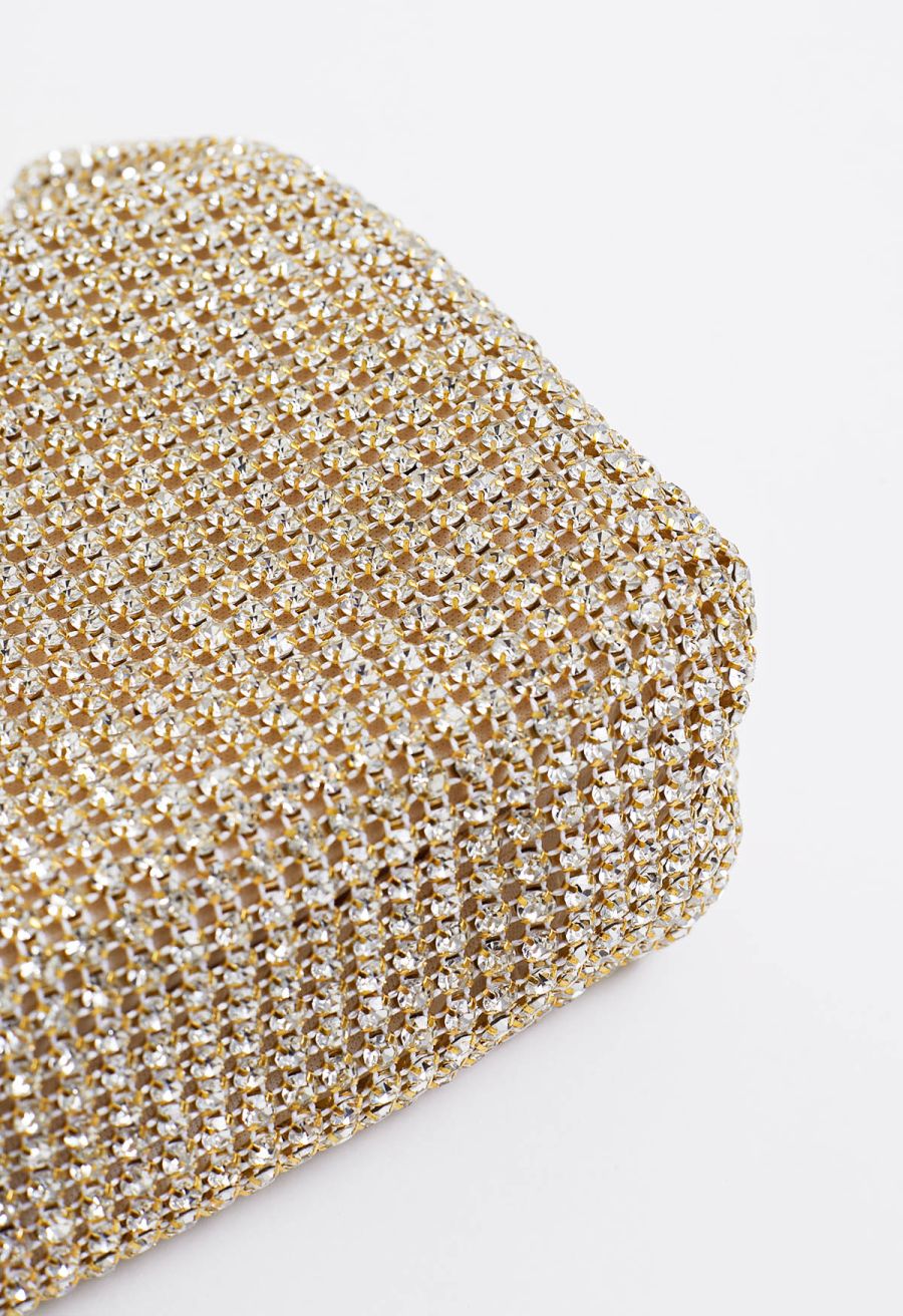 Lavish Full Rhinestone Beaded Handle Bag in Gold