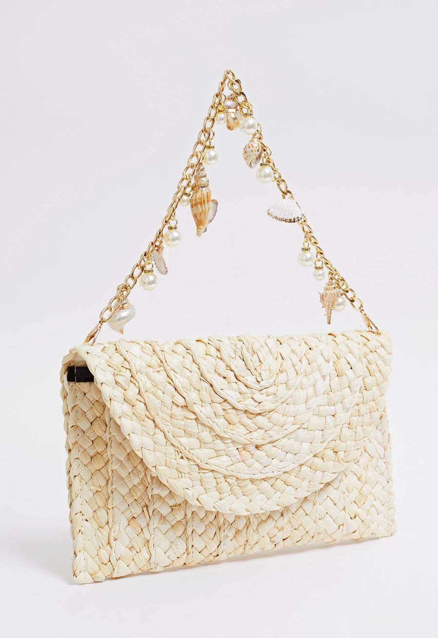 Seashell Woven Straw Envelope Bag